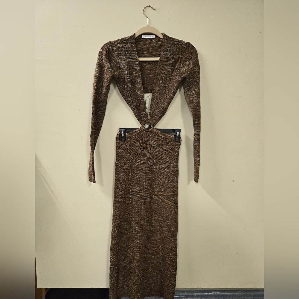 Brown Long Sleeve Knit Dress
